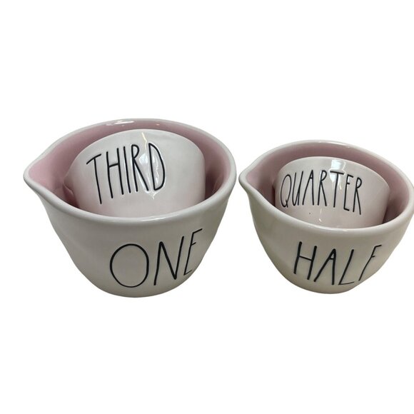 Rae Dunn Artisan Collection By Magenta Set Of 4 Measuring Cups Pink & White New! - Picture 1 of 6